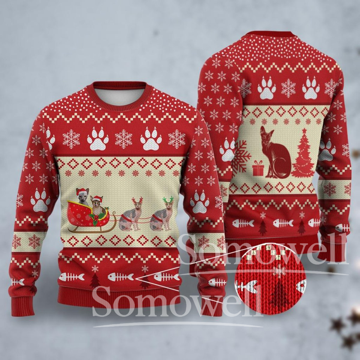 Sphynx Cat Reindeer Christmas Ugly Sweater Funny Pet Holiday Knit Pullover Gift for Cat Lovers