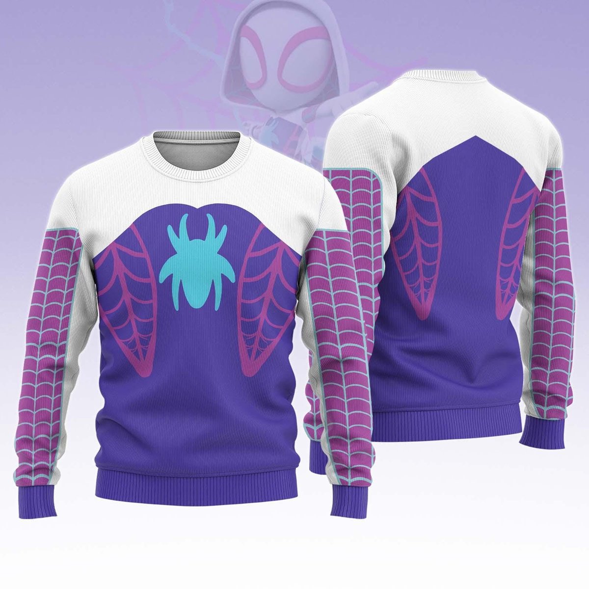 Spider Gwen Purple White Christmas Sweater Hero Style Holiday Knit Pullover