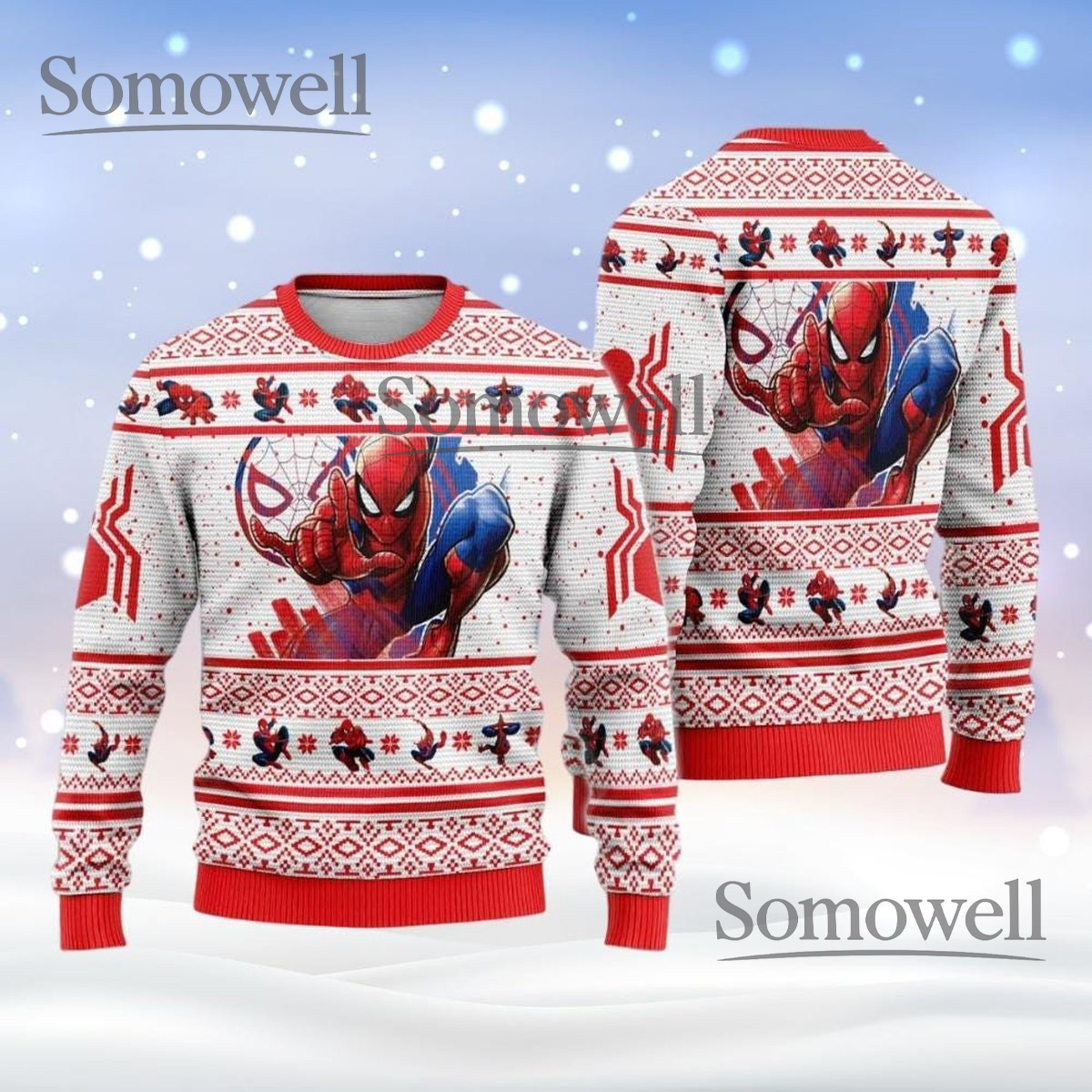 Spider Man White Red Christmas Ugly Sweater Superhero Holiday Knit Jumper