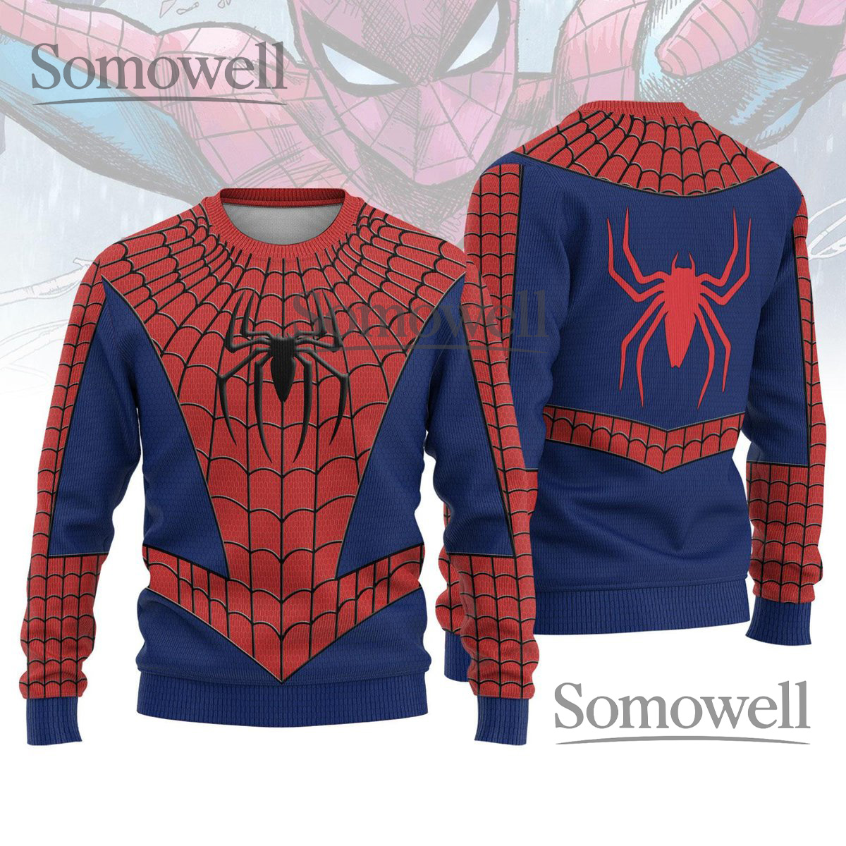 Spider-Man Suit Pattern Christmas Sweater Red Blue Hero Knit