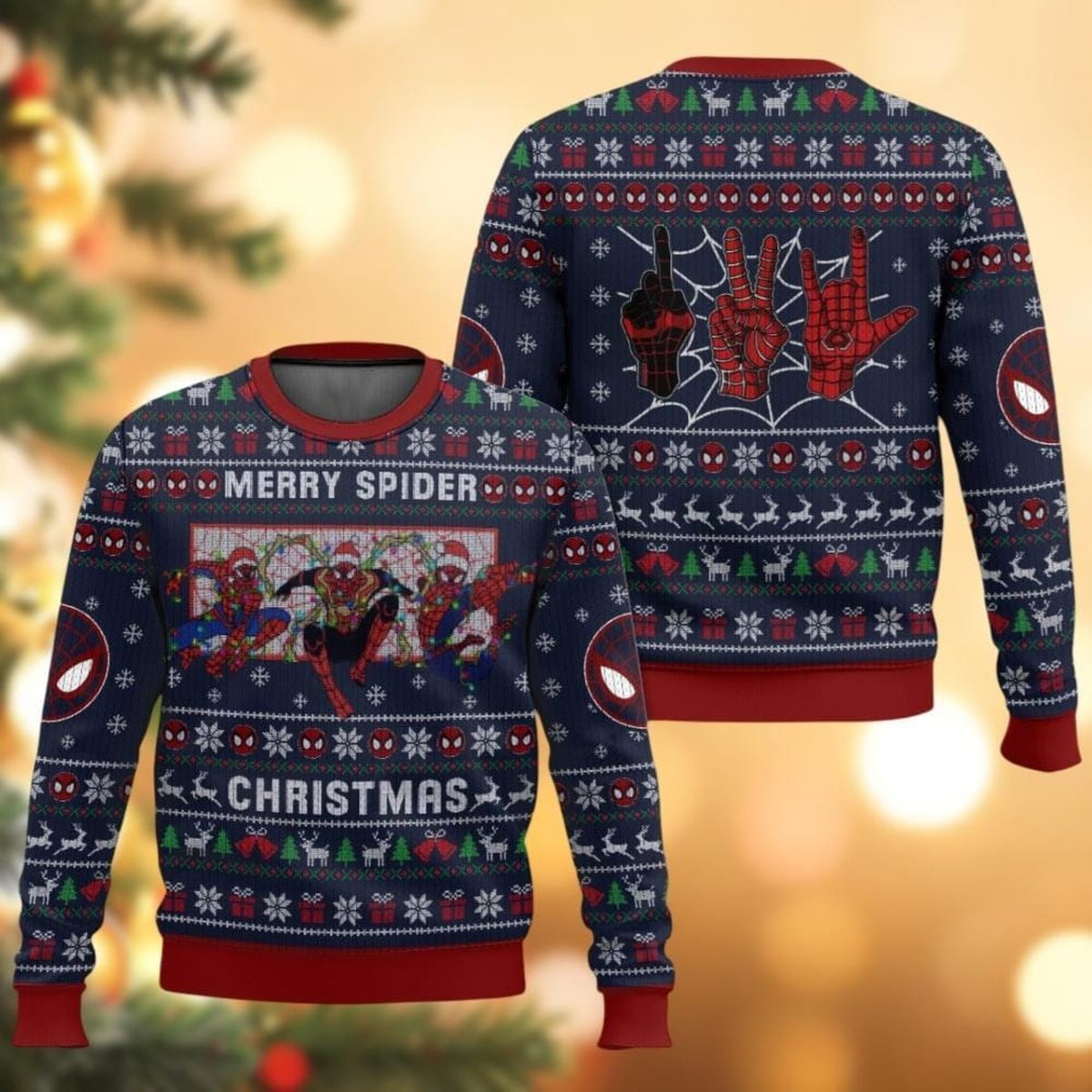 Spider Man Merry Christmas Navy Ugly Christmas Sweater Funny Hero Holiday Knit