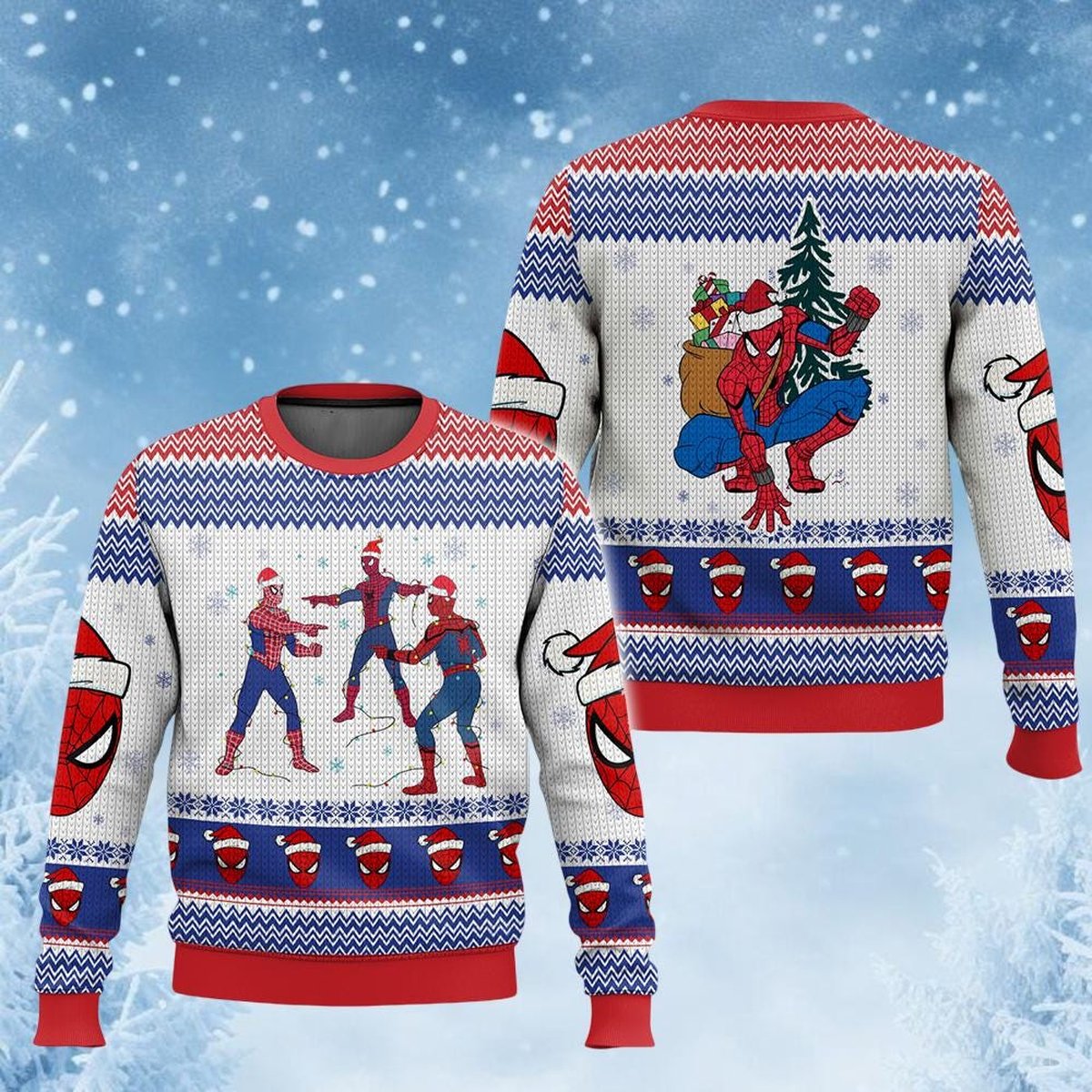 Spiderman City Pattern Black Red Ugly Christmas Sweater