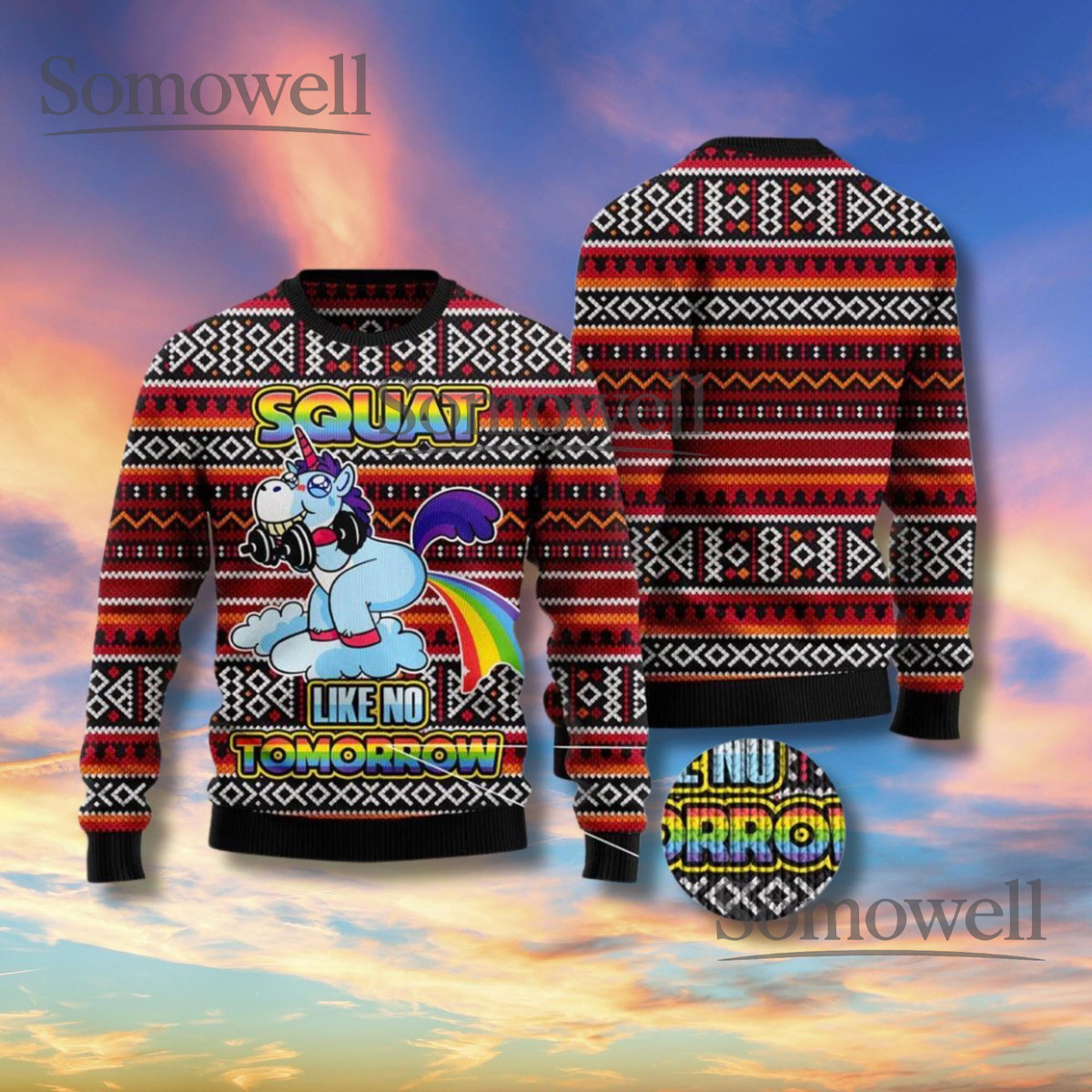 Squat Like No Tomorrow Unicorn Gym Christmas Sweater Funny Fitness Ugly Xmas Knit