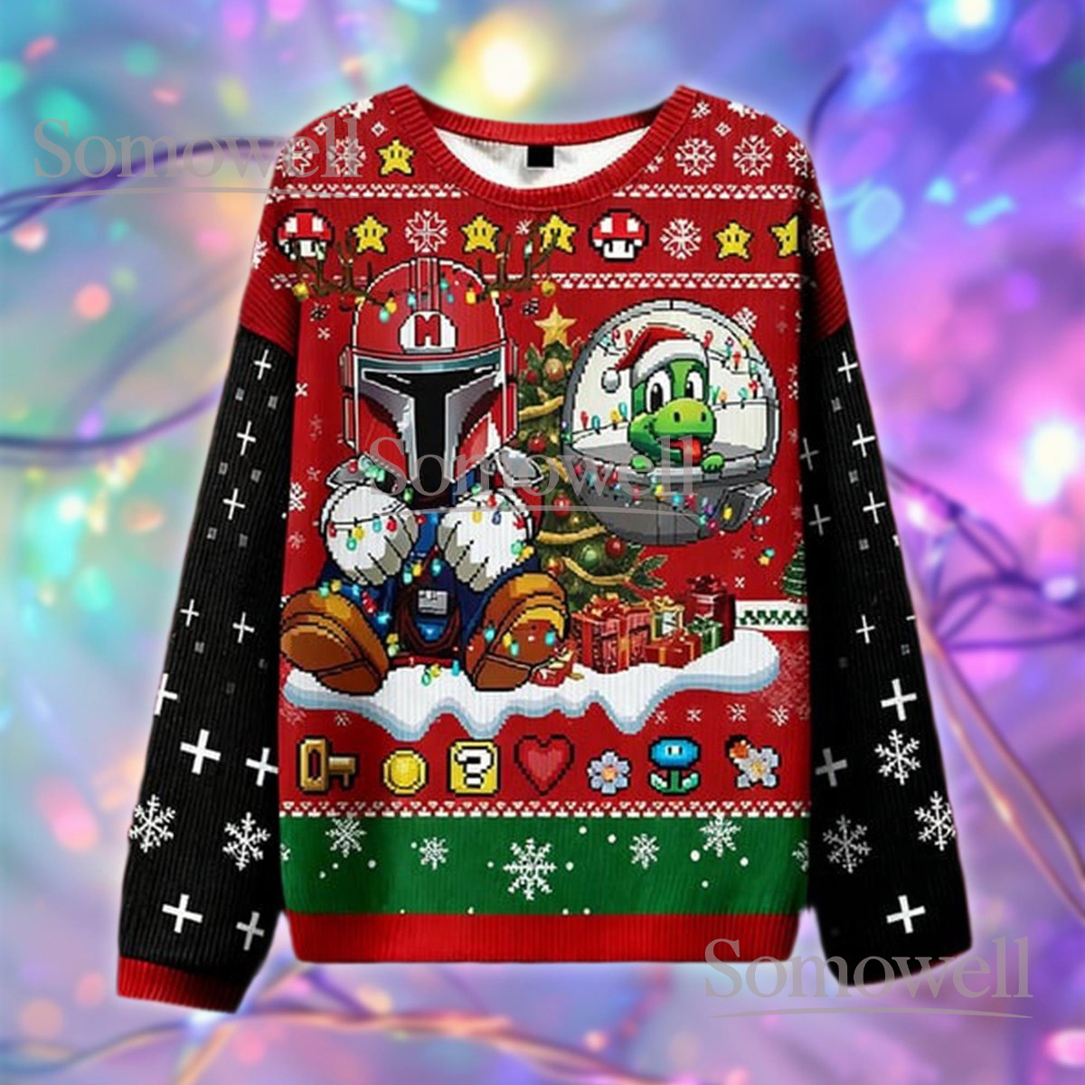 Star Space Bros Christmas Ugly Sweater Gamer Crossover Red Holiday Knit Jumper
