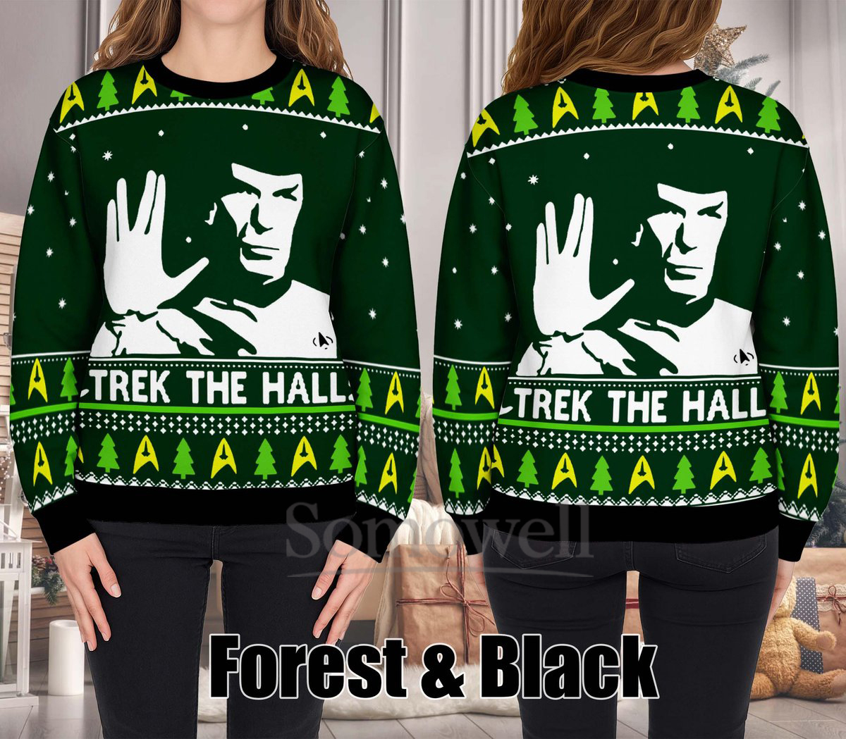 Star Trek Forest Ugly Christmas Sweater Trek the Halls Spock Holiday Knit Jumper
