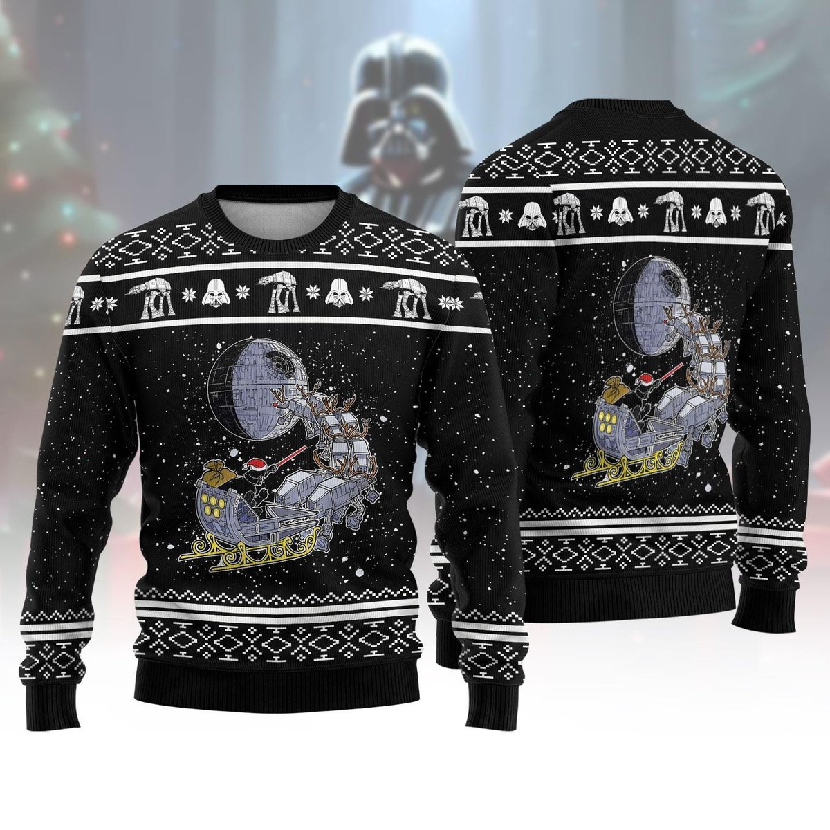 Star Wars AT-AT Reindeer Ugly Christmas Sweater Funny Darth Vader Holiday Pullover Gift