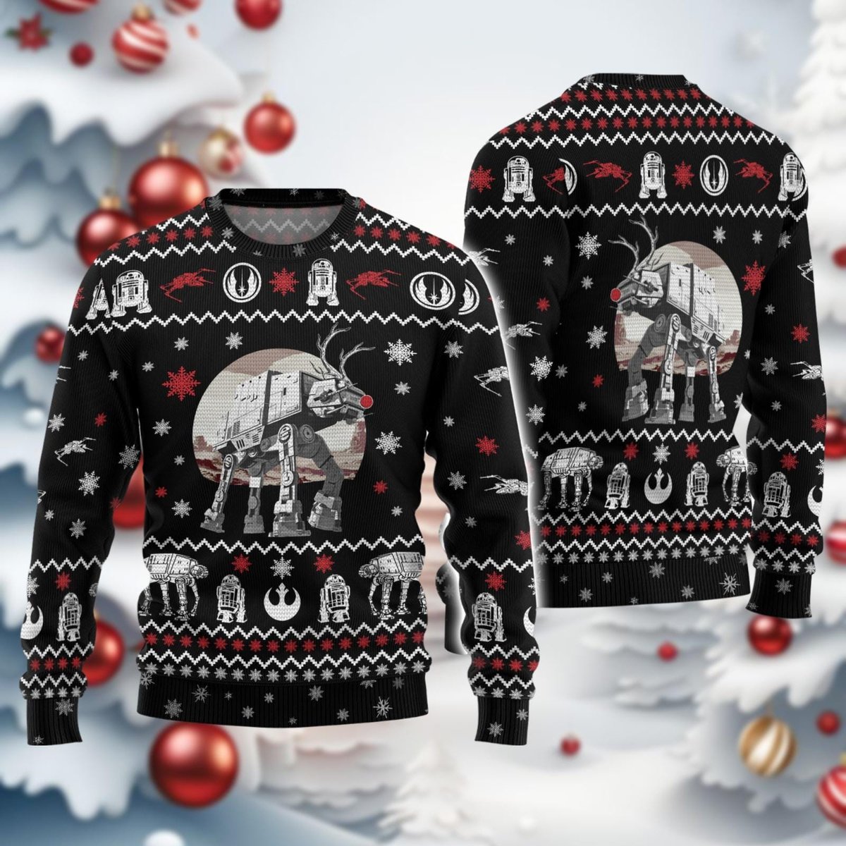 Star Wars AT-AT Walker Black Christmas Ugly Sweater Sci-Fi Movie Holiday Knit Jumper