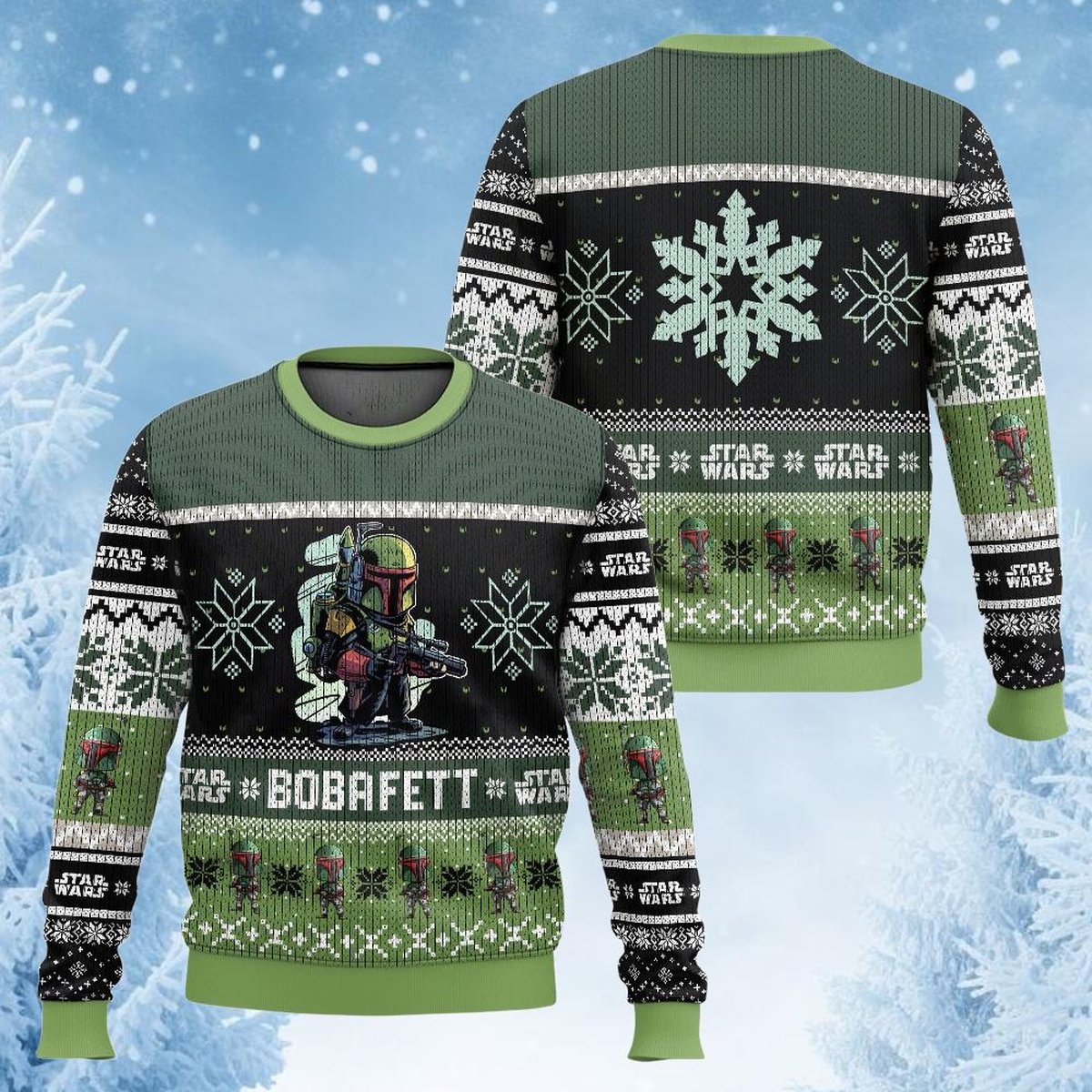 Star Wars Boba Fett Mandalorian Green Christmas Sweater