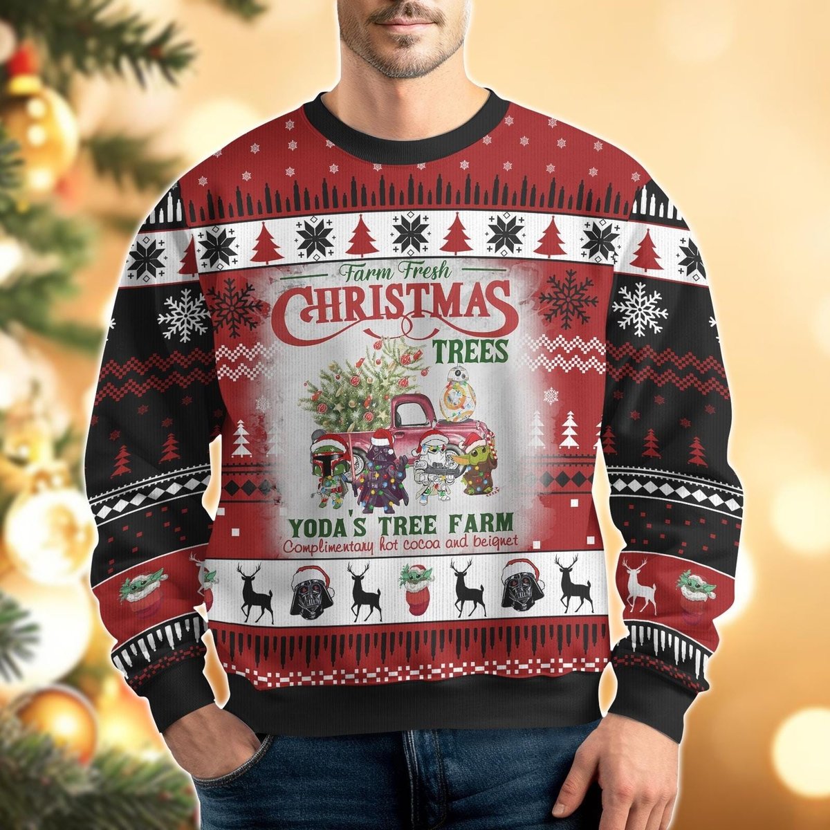 Star Characters Red White Ugly Christmas Sweater Funny Holiday Knit Gift