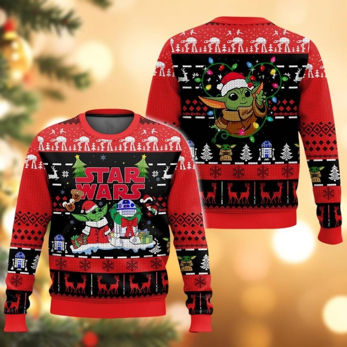 Yoda’s Tree Farm Red Ugly Christmas Sweater Funny Star Hero Holiday Knit Gift