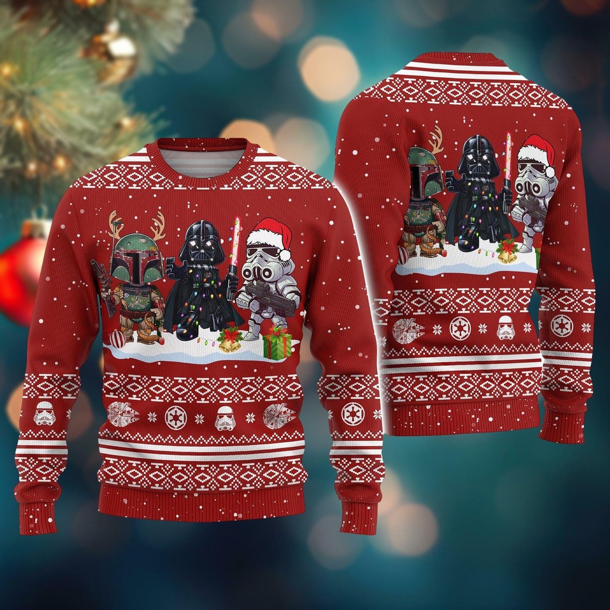 Star Wars Chibi Characters Ugly Christmas Sweater Funny Red Holiday