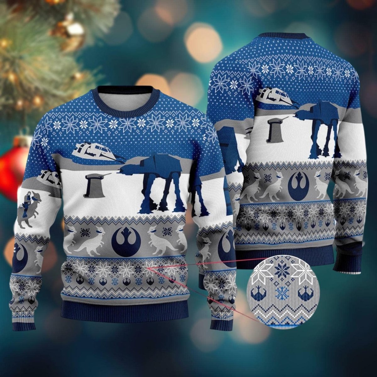 Star Wars Hoth Battle Scene Ugly Christmas Sweater Blue Winter Knit