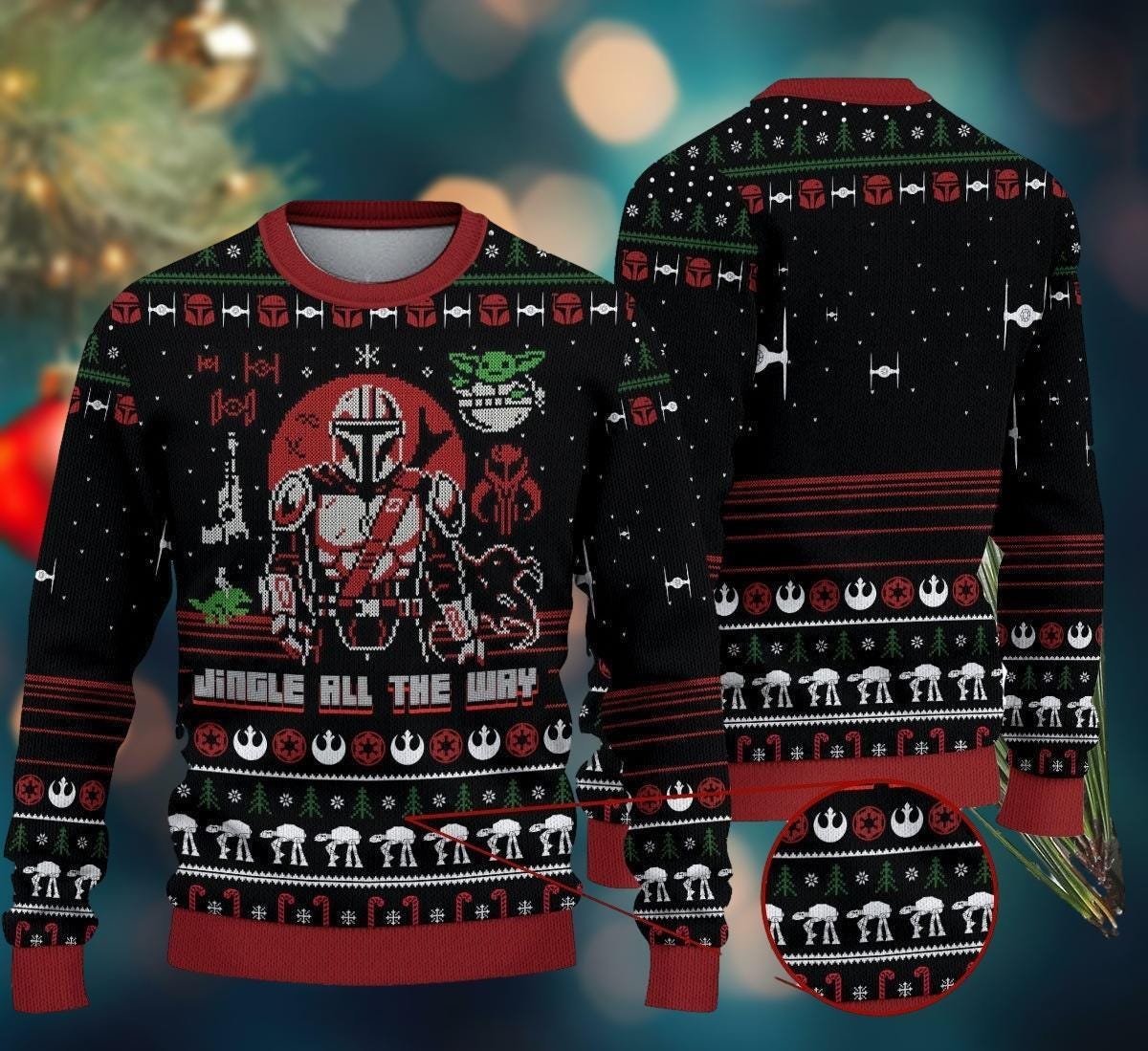 Mandalorian Jingle All The Way Ugly Christmas Sweater Star Wars Fans