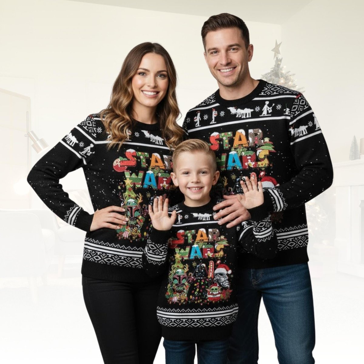 Star Wars Black Ugly Christmas Sweater Funny Movie Characters Holiday Knit Jumper