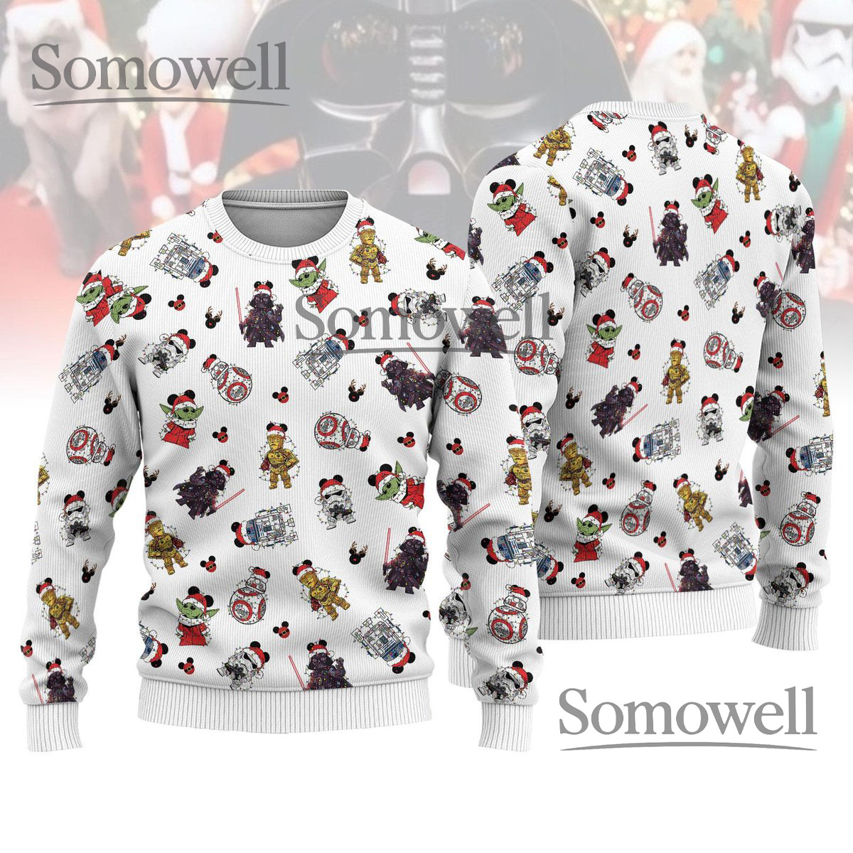Star Wars Characters All Over Print Christmas Sweater White Holiday Knit