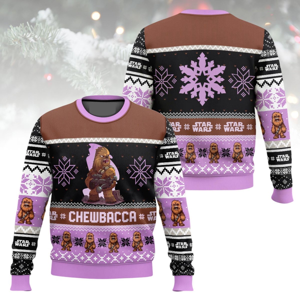 Chewbacca Purple Star Wars Ugly Christmas Sweater Holiday Knit Gift