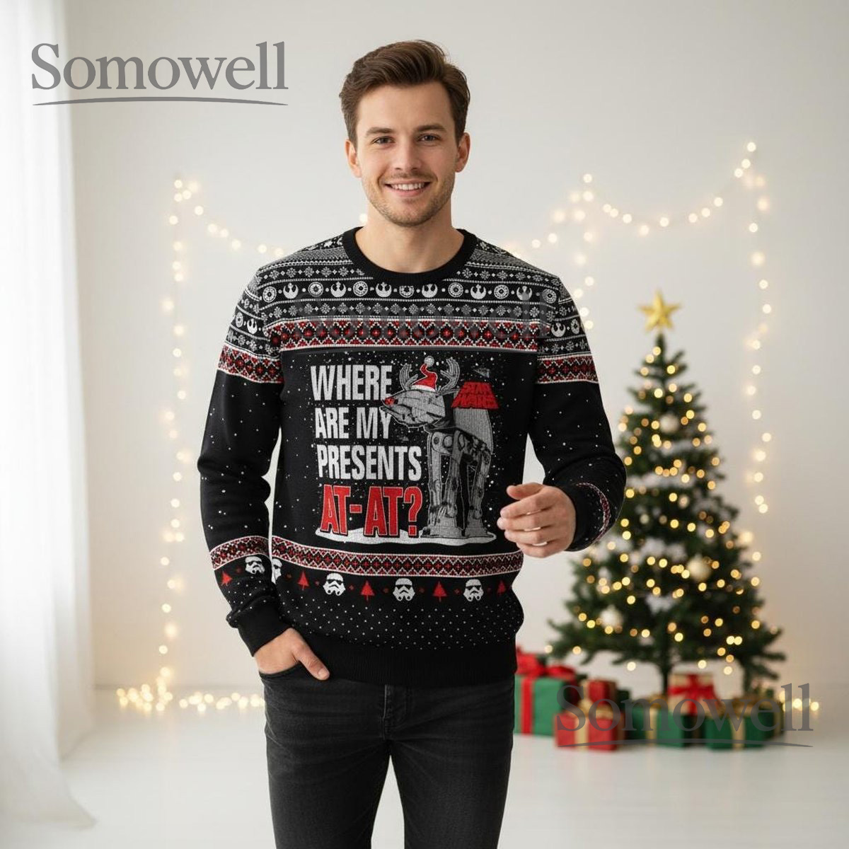 Star Wars AT-AT Presents Ugly Sweater Christmas Black Funny