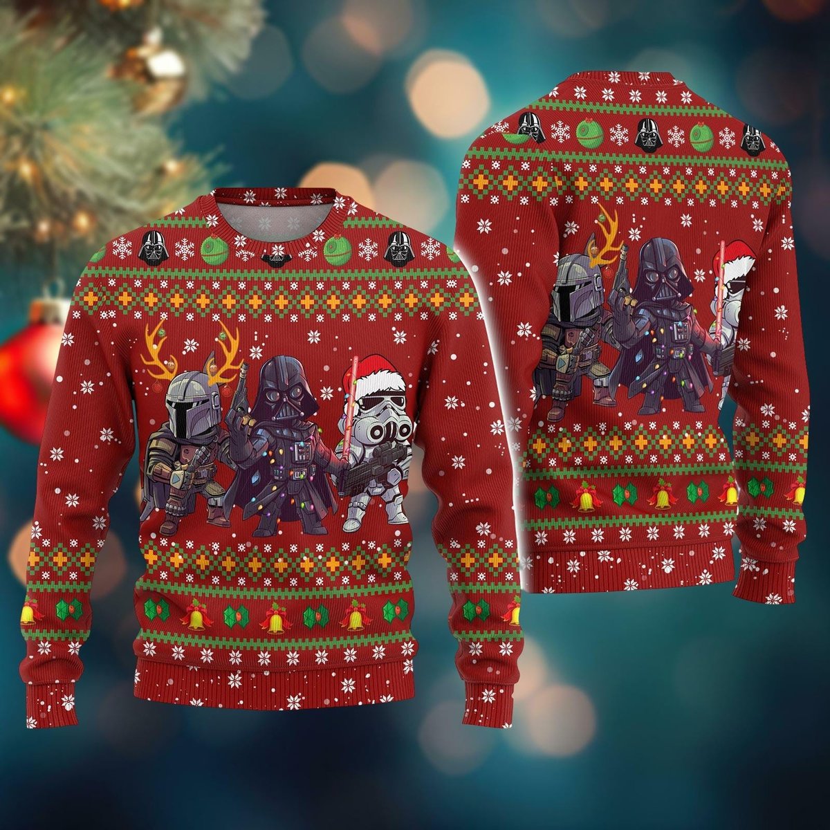 Star Wars Chibi Characters Ugly Christmas Sweater Funny Red Holiday 2025
