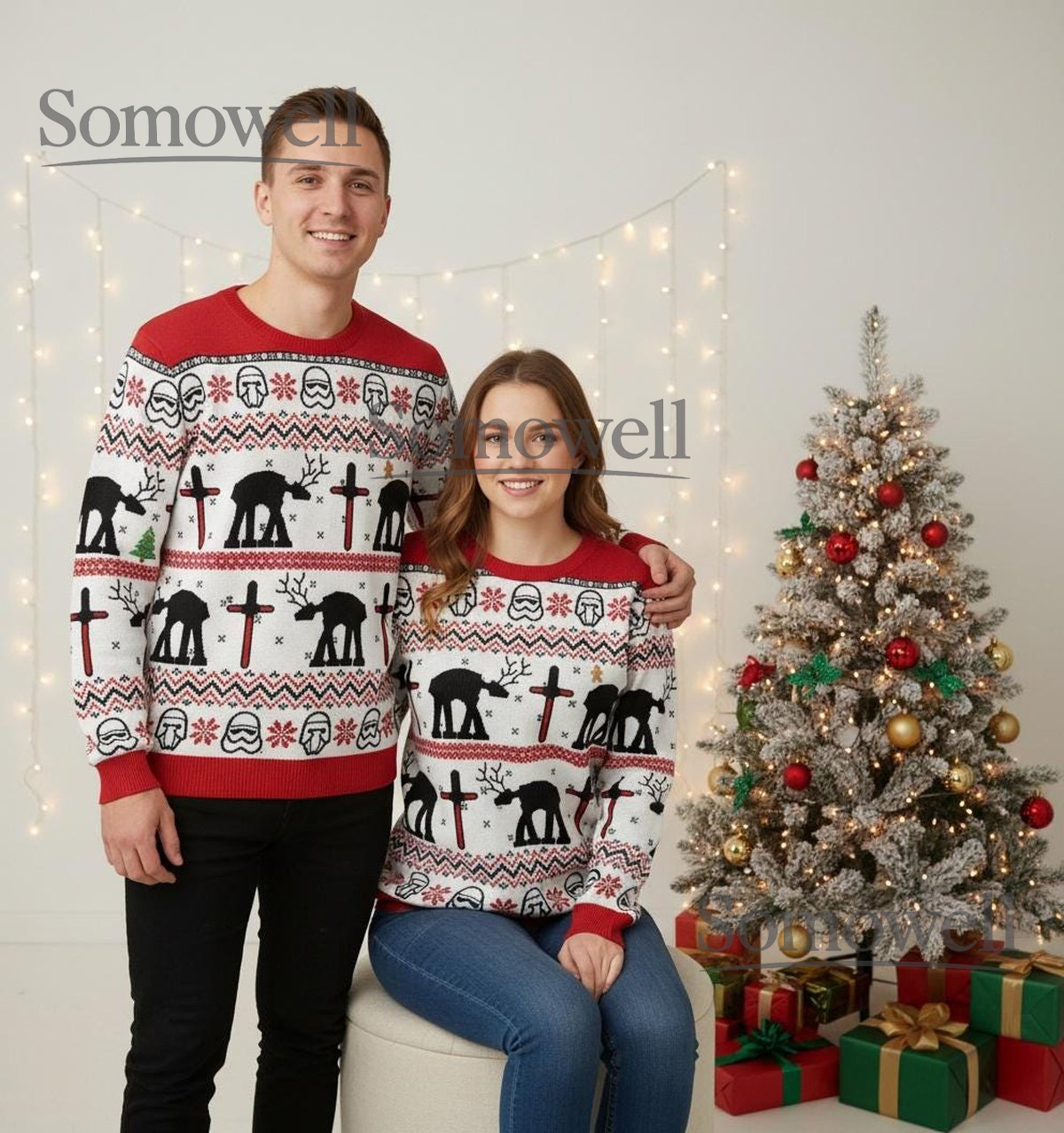 AT AT Walker Star Wars Christmas Sweater Reindeer Pattern Funny Holiday Pullover