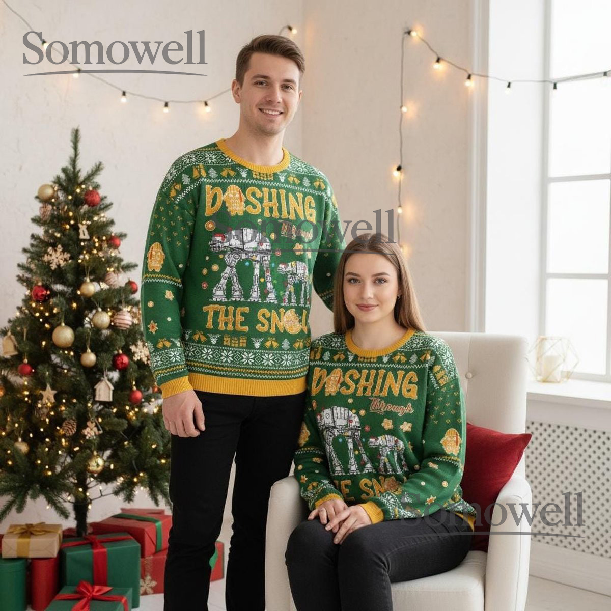 Green Dashing Through the Snow Star Wars Christmas Sweater AT AT Walker Holiday Gift