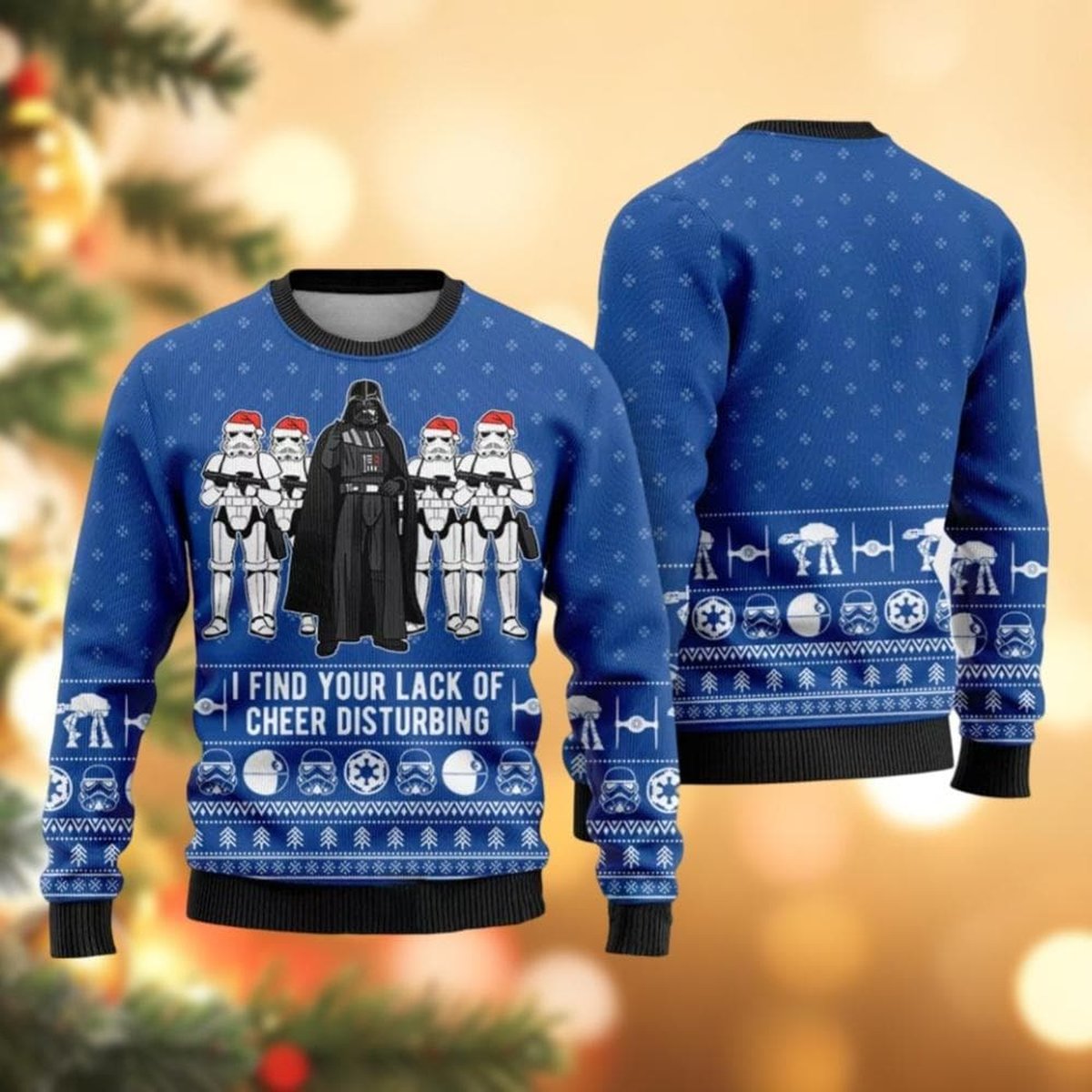 Darth Vader Blue Ugly Christmas Sweater Funny Stormtrooper Holiday Knit Gift