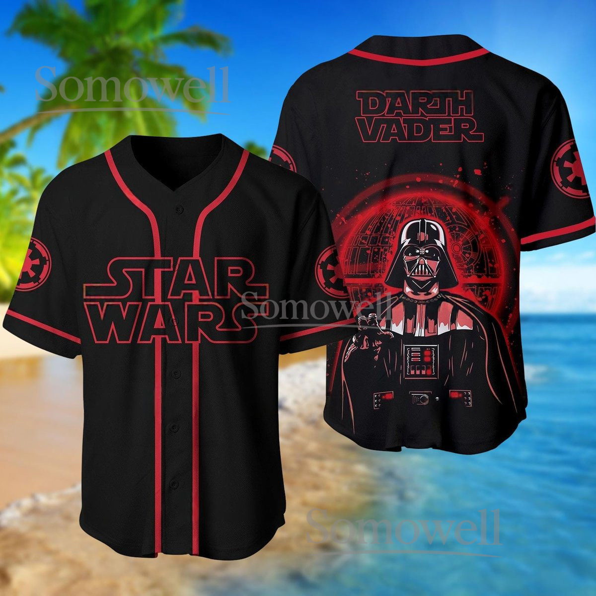 Star Wars Darth Vader Baseball Jersey Shirt Galactic Empire Black Red Gift