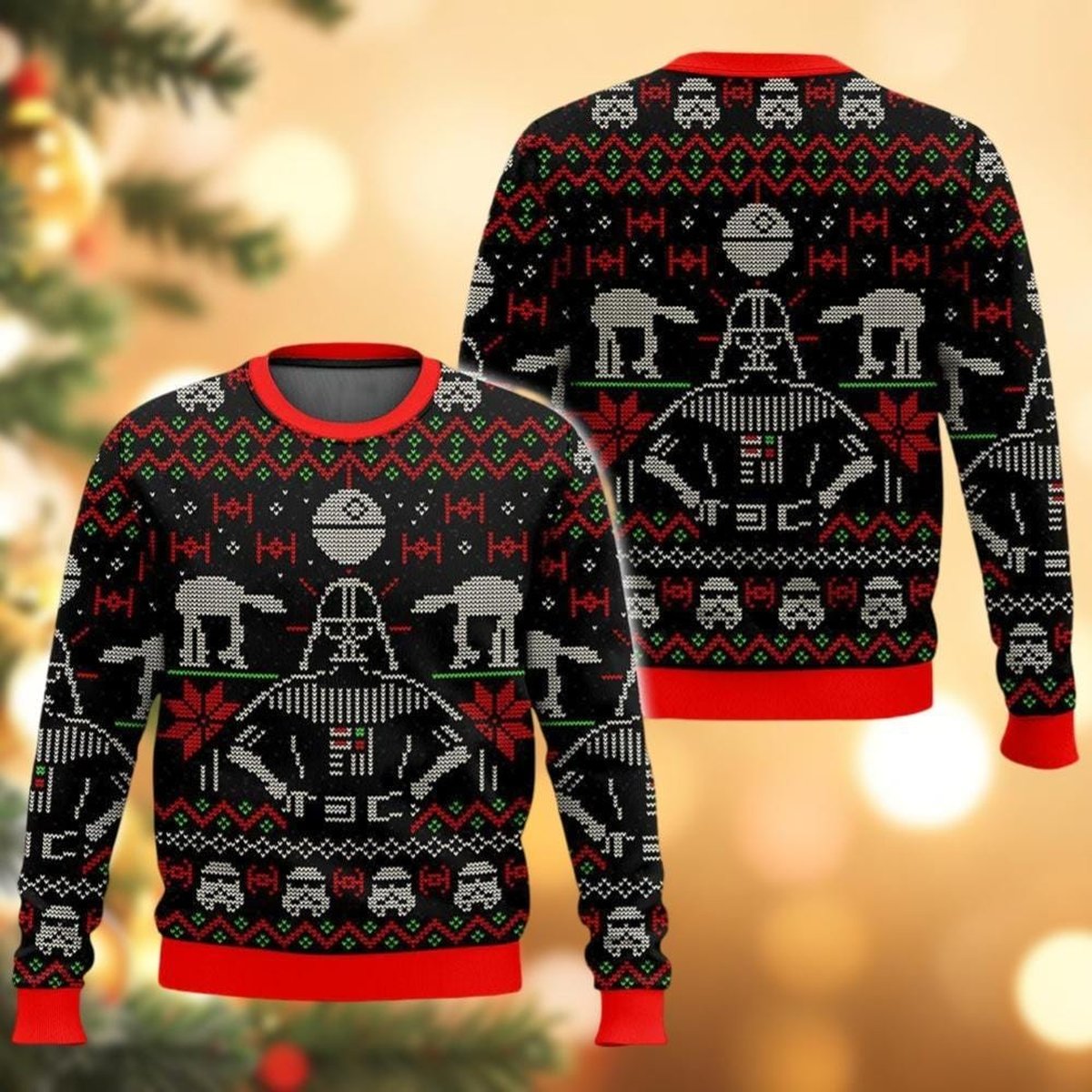 Darth Vader Pixel Pattern Black Ugly Christmas Sweater Funny Star Holiday Knit Gift