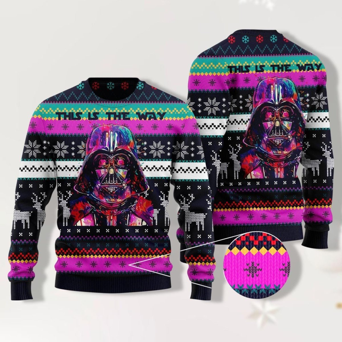 Star Wars Darth Vader This Is The Way Neon Art Christmas Ugly Sweater Black Purple Jumper