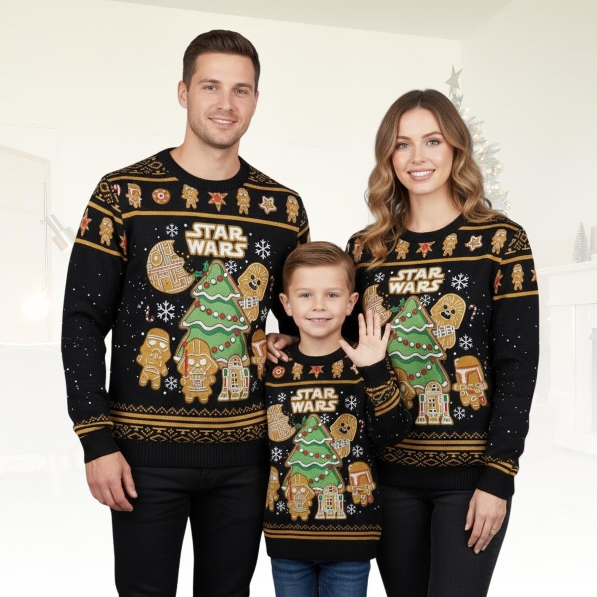Star Wars Gingerbread Cookies Ugly Christmas Sweater Cute Holiday Tree Bake-Themed Knit Jumper