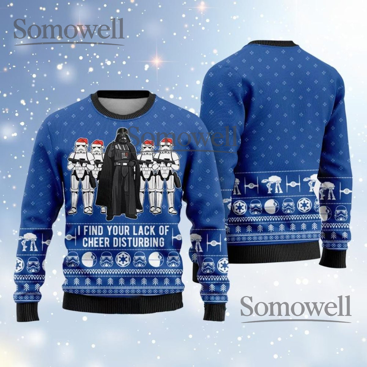 Darth Vader Cheer Star Wars Christmas Sweater Blue Holiday Knit