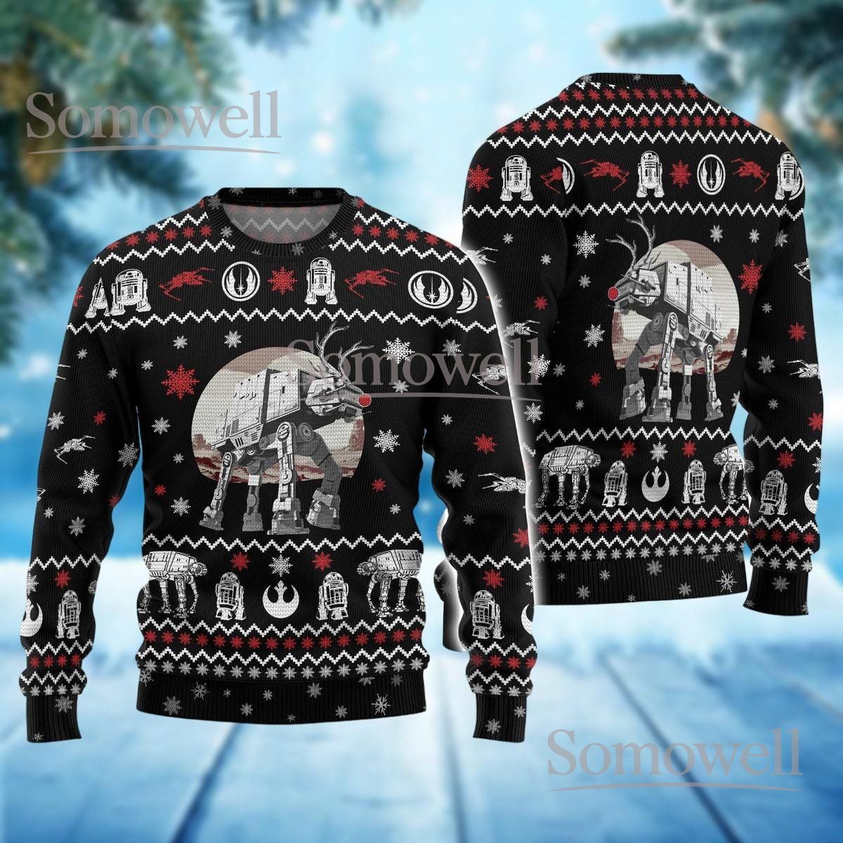 AT-AT Reindeer Star Wars Ugly Christmas Sweater Funny Sci-Fi Movie Holiday Knit Jumper Gift