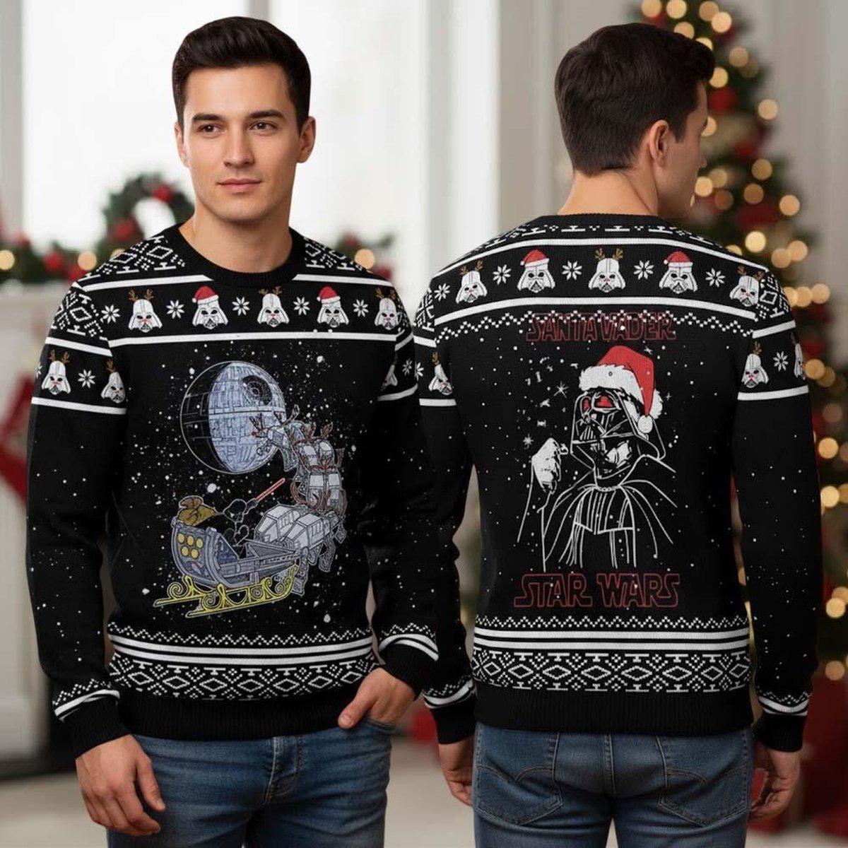 Darth Vader Santa Sleigh Ugly Sweater Star Wars Fans Funny Holiday Gift