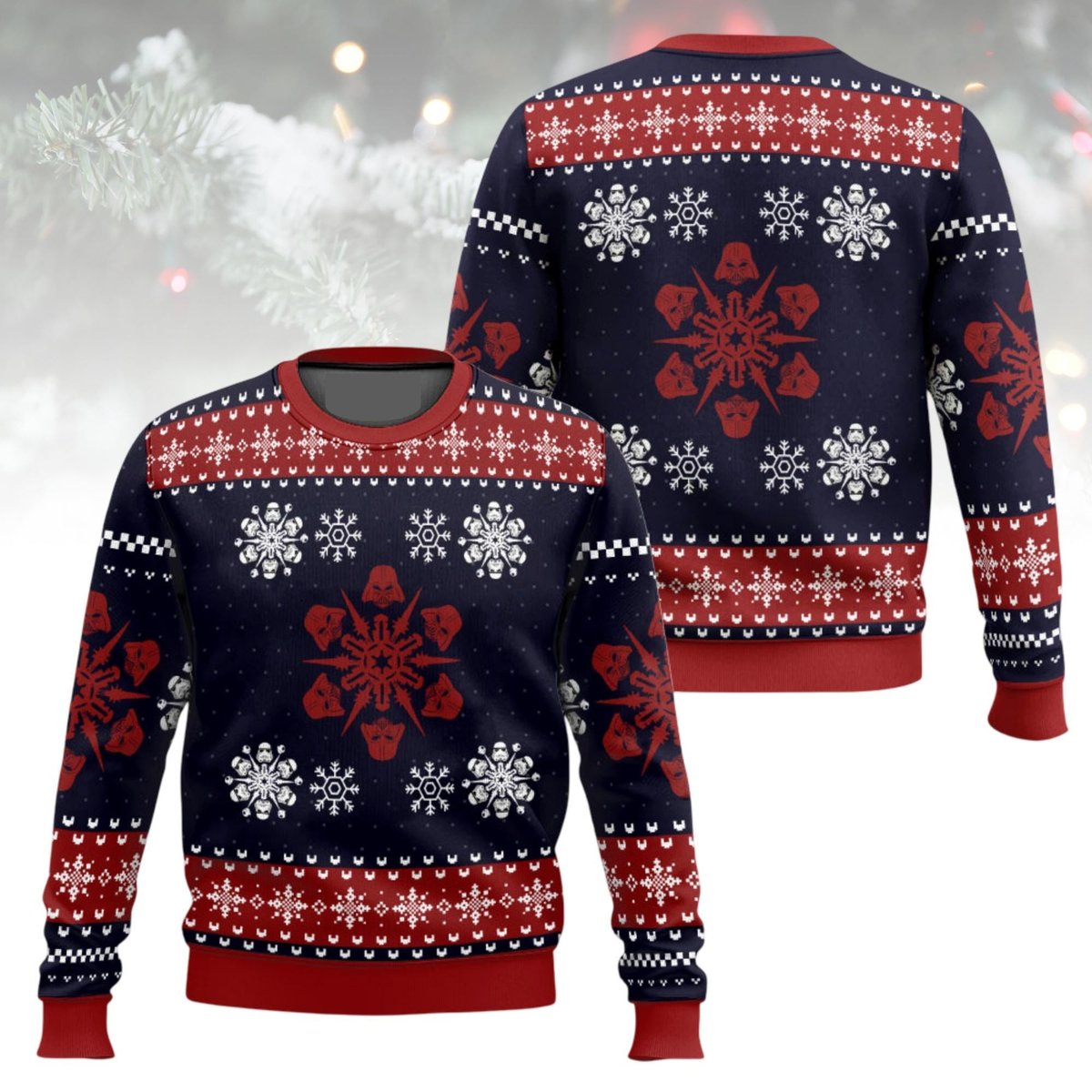 Darth Vader Red Navy Snowflake Star Wars Ugly Christmas Sweater Holiday Knit Gift