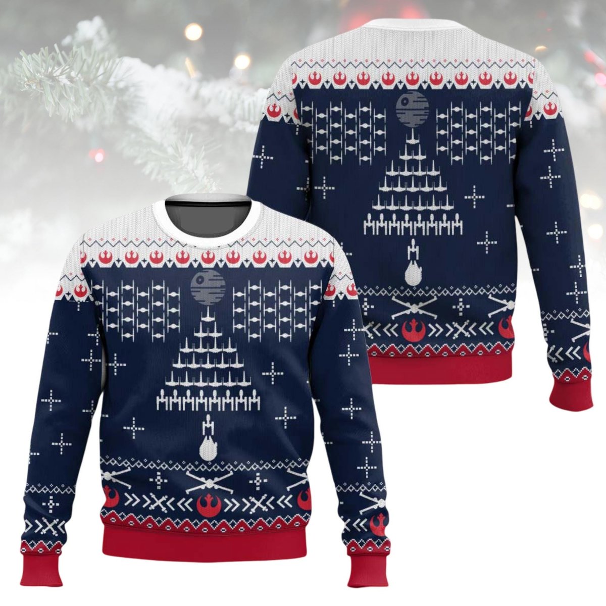 Death Star Tree Blue White Star Wars Ugly Christmas Sweater Holiday Knit Gift