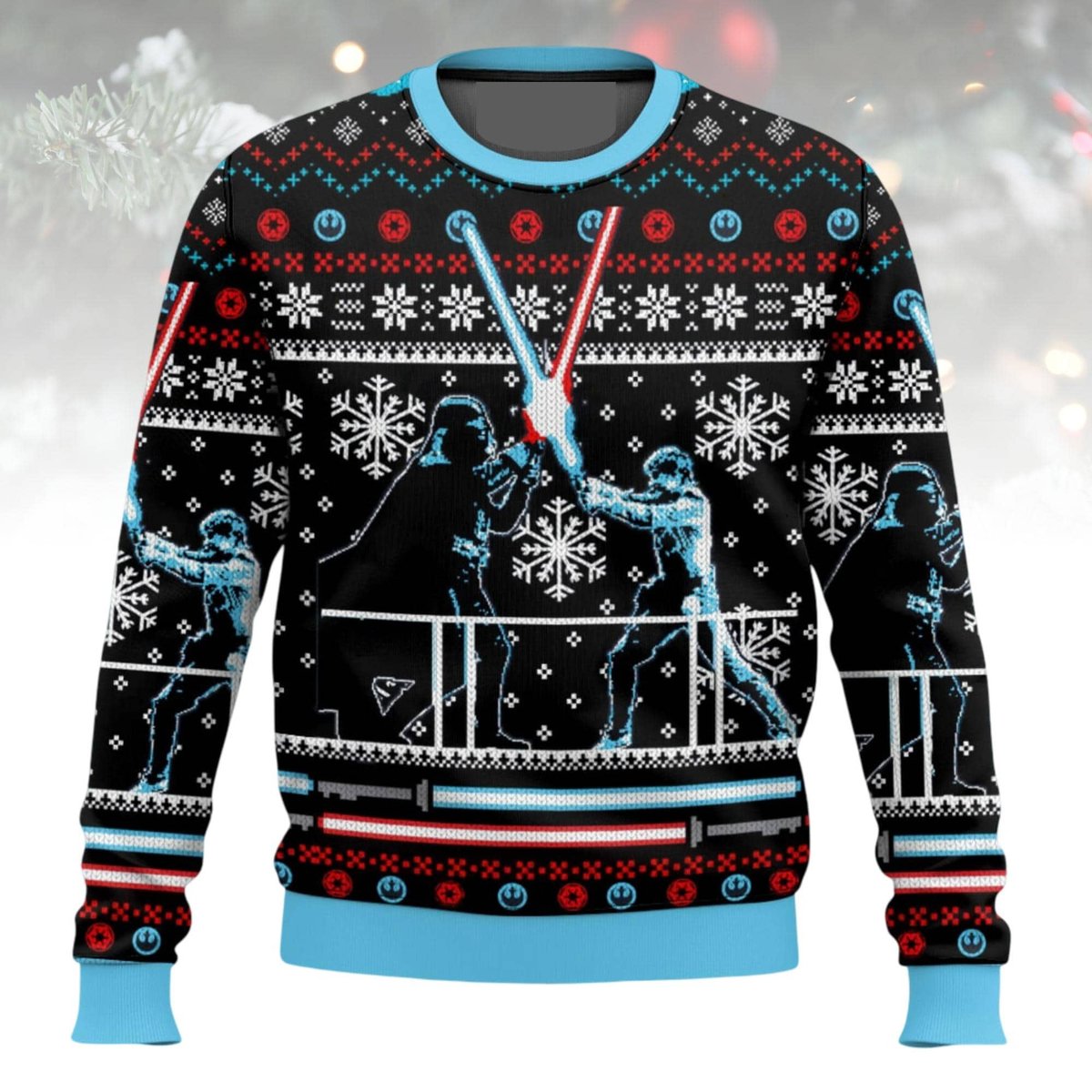 Star Wars Lightsaber Duel Ugly Christmas Sweater Retro Darth Vader vs Luke Skywalker Holiday Knit Jumper