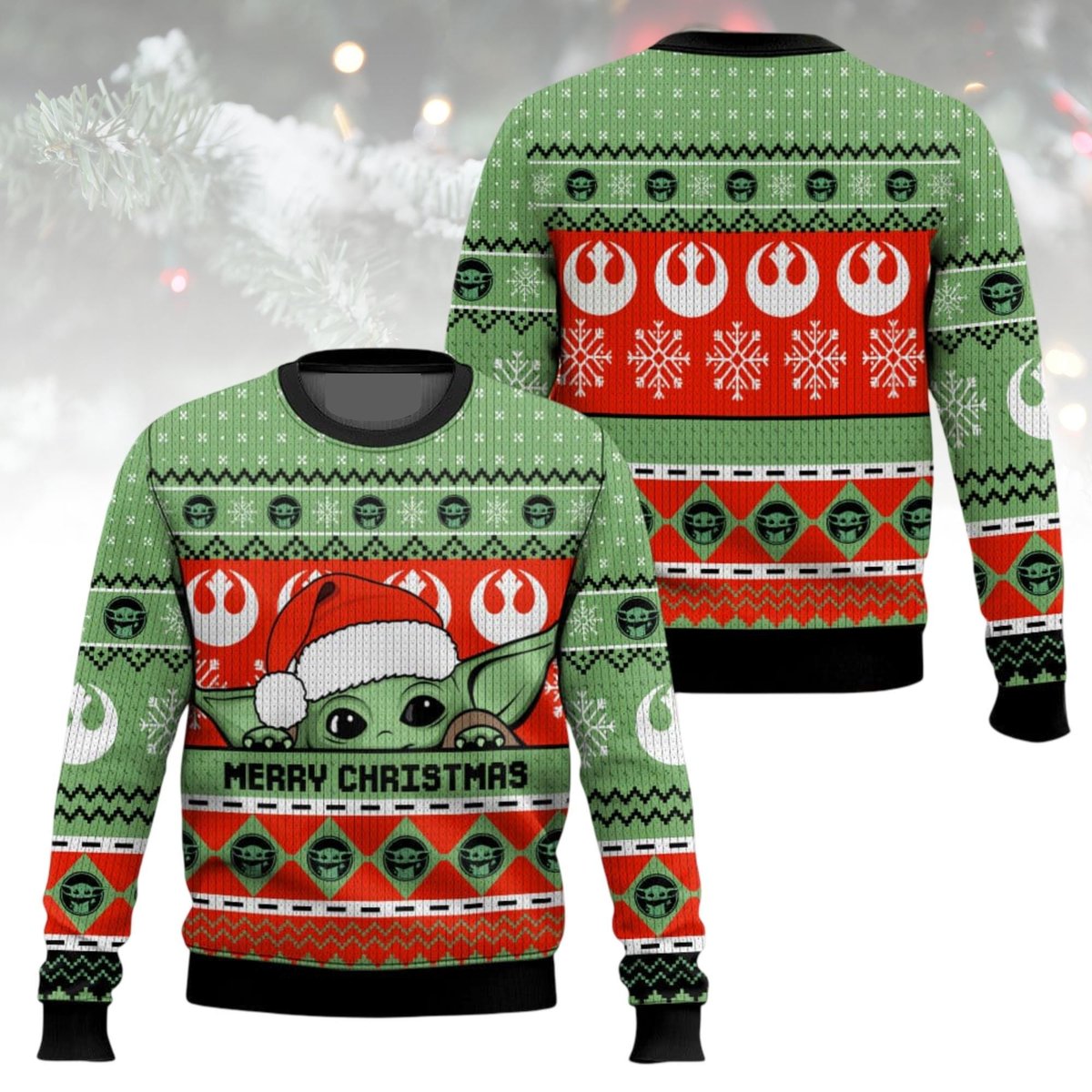 Baby Yoda Green Merry Christmas Star Wars Ugly Christmas Sweater Holiday Knit Gift