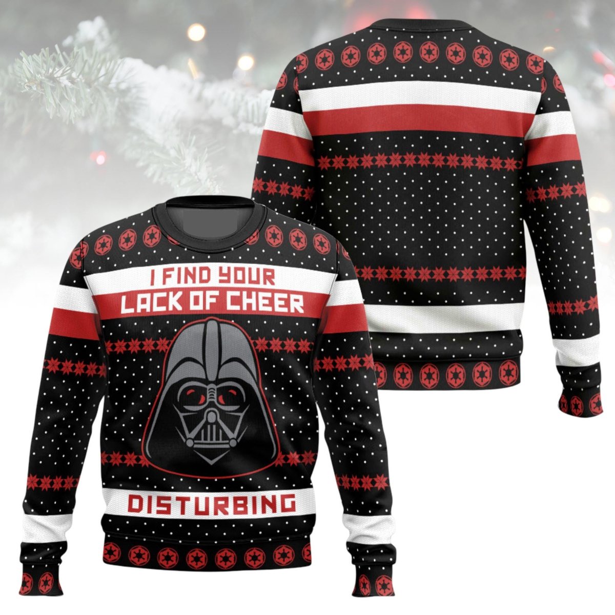 Darth Vader Lack of Cheer Red Black Star Wars Ugly Christmas Sweater Holiday Knit Gift