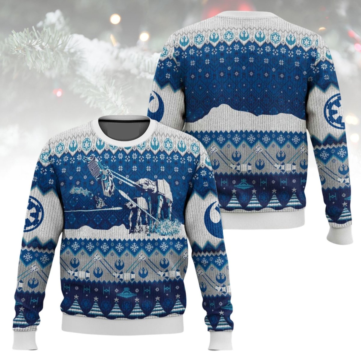 AT-AT Walker Blue Hoth Scene Star Wars Ugly Christmas Sweater Holiday Knit Gift