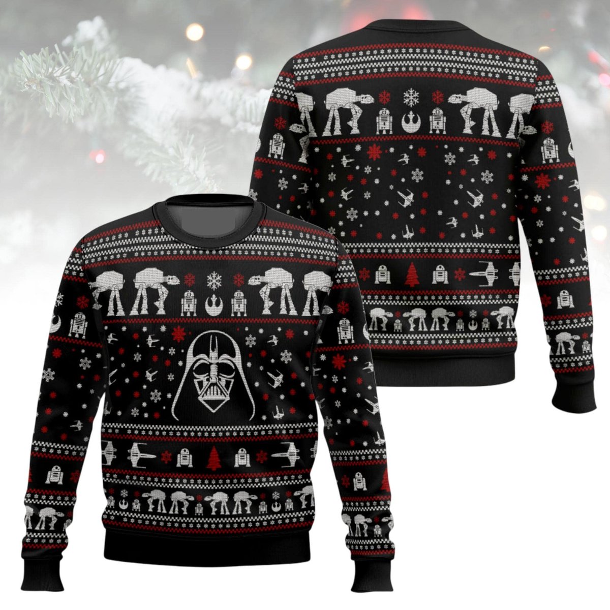 Star Wars Darth Vader Red and Black Ugly Christmas Sweater Retro Galactic Empire Holiday Knit Jumper