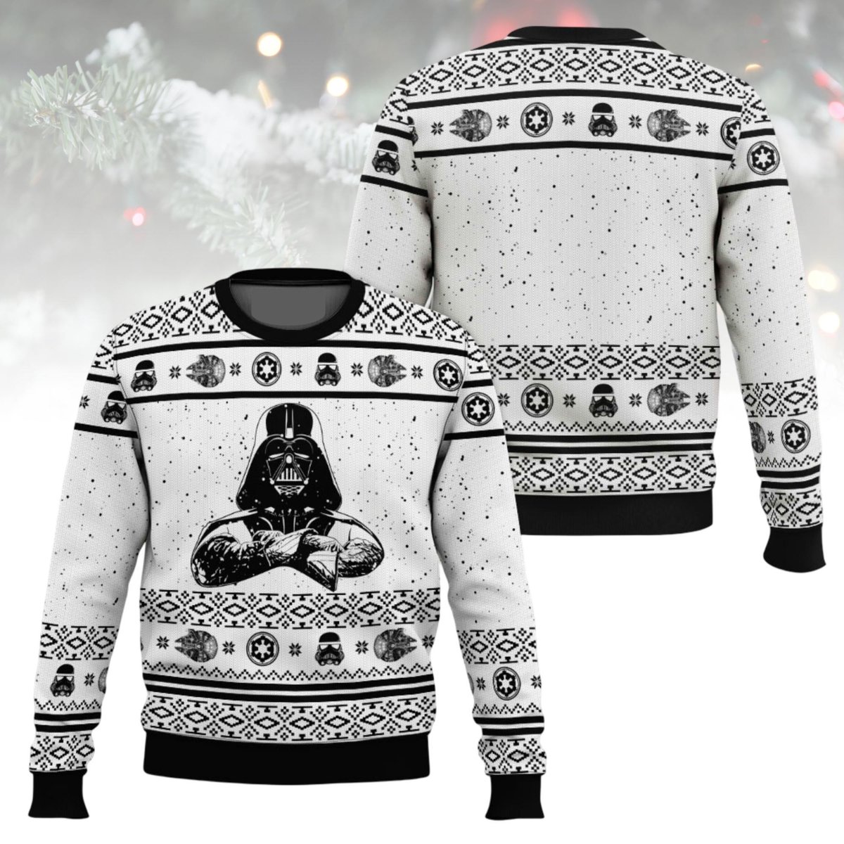 Star Wars White Darth Vader Ugly Christmas Sweater Minimal Monochrome Galactic Holiday Knit Jumper