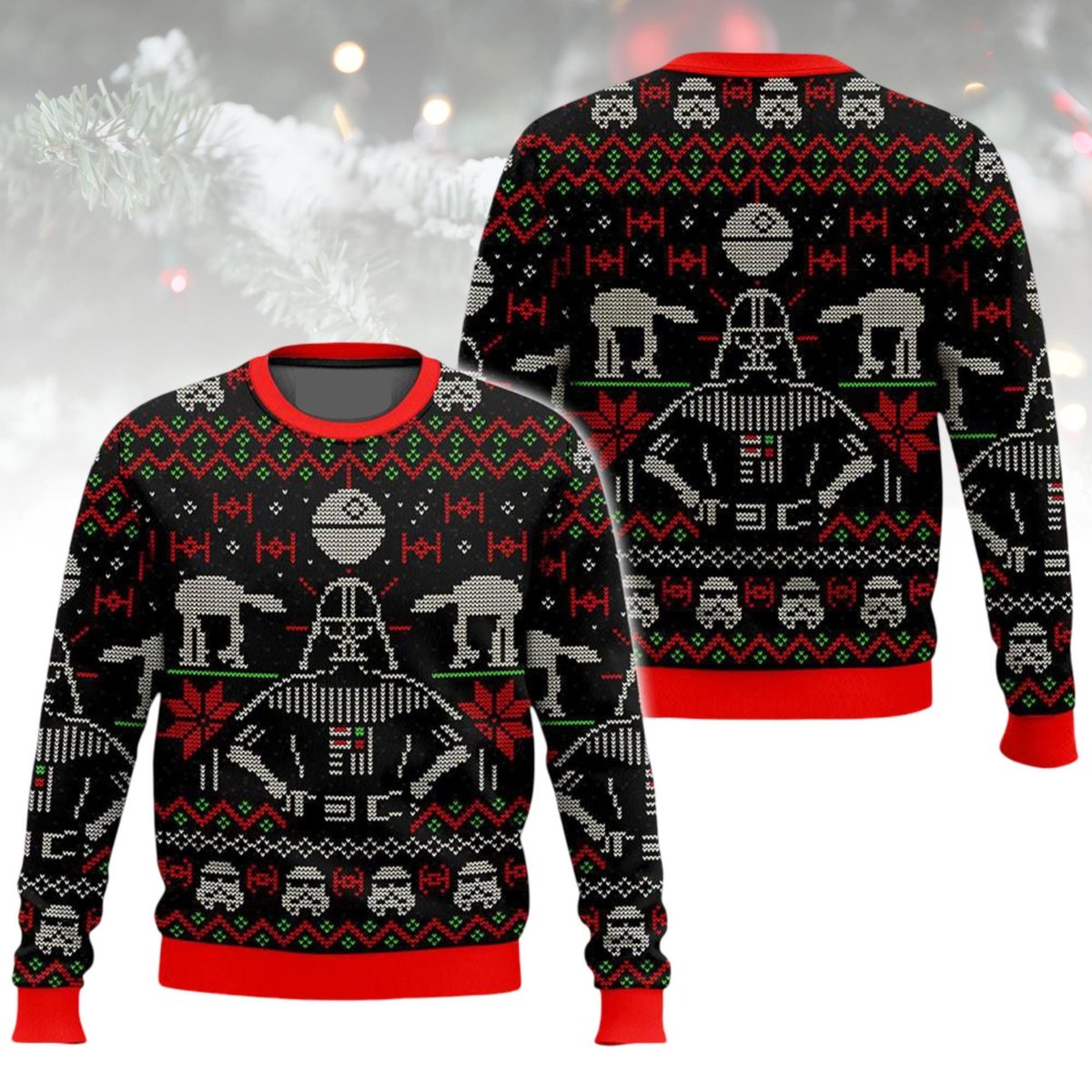 Darth Vader Red Green Pixel Star Wars Ugly Christmas Sweater Holiday Knit Gift