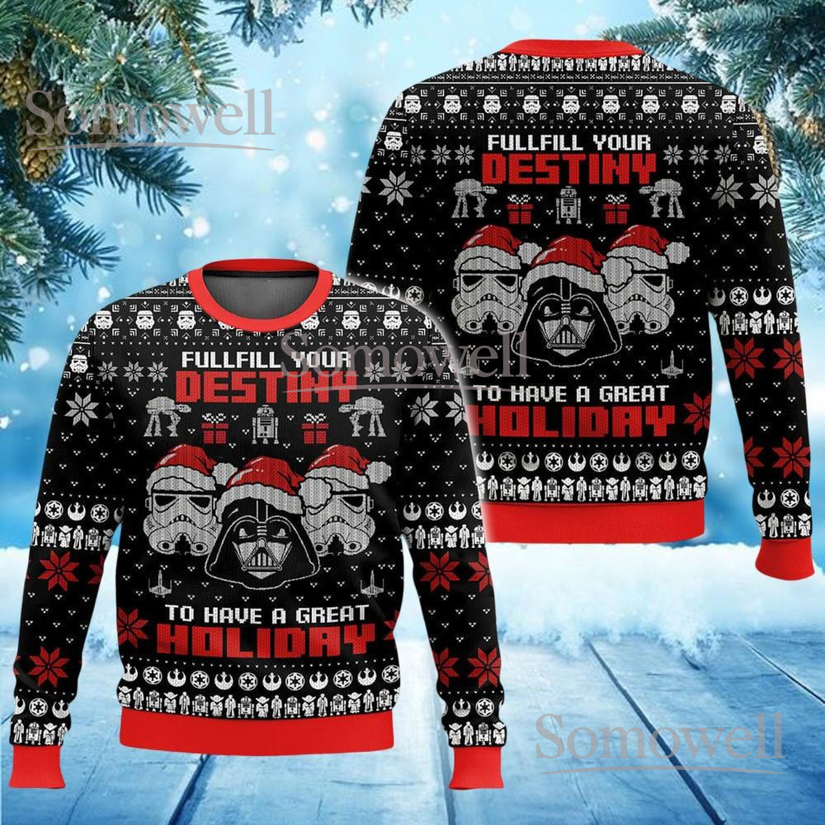 Fulfill Your Destiny Star Wars Ugly Christmas Sweater Darth Vader Holiday Knit Jumper Gift