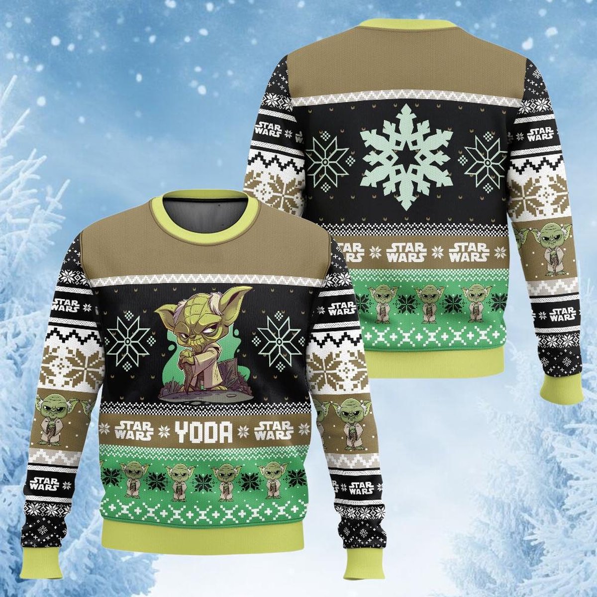 Star Wars Yoda Cute Green Ugly Christmas Sweater Knit