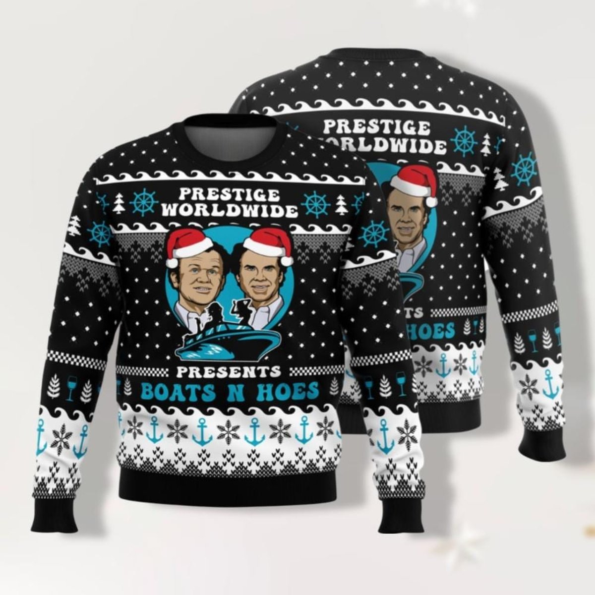 Step Brothers Prestige Worldwide Boats N Hoes Funny Christmas Ugly Sweater Black Jumper