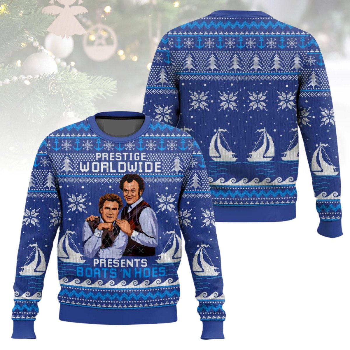 Prestige Worldwide Boats N Hoes Step Brothers Ugly Christmas Sweater Funny Movie Holiday Gift