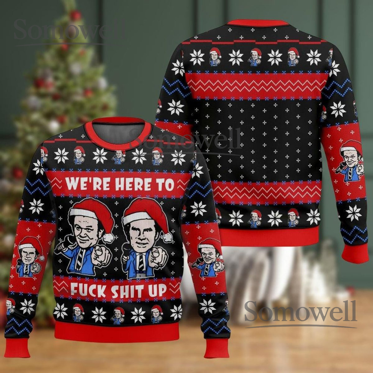 Step Brothers Funny Christmas Duo Ugly Sweater Red Black Holiday Knit Gift