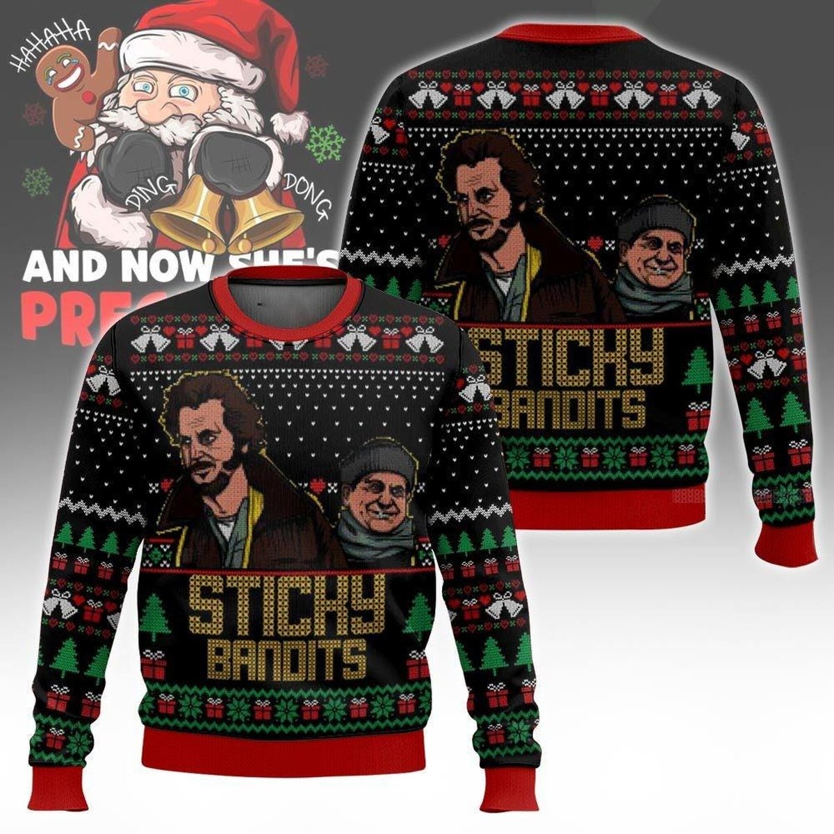 Sticky Bandits Home Alone Ugly Christmas Sweater Funny Movie Villains Holiday Knit Jumper