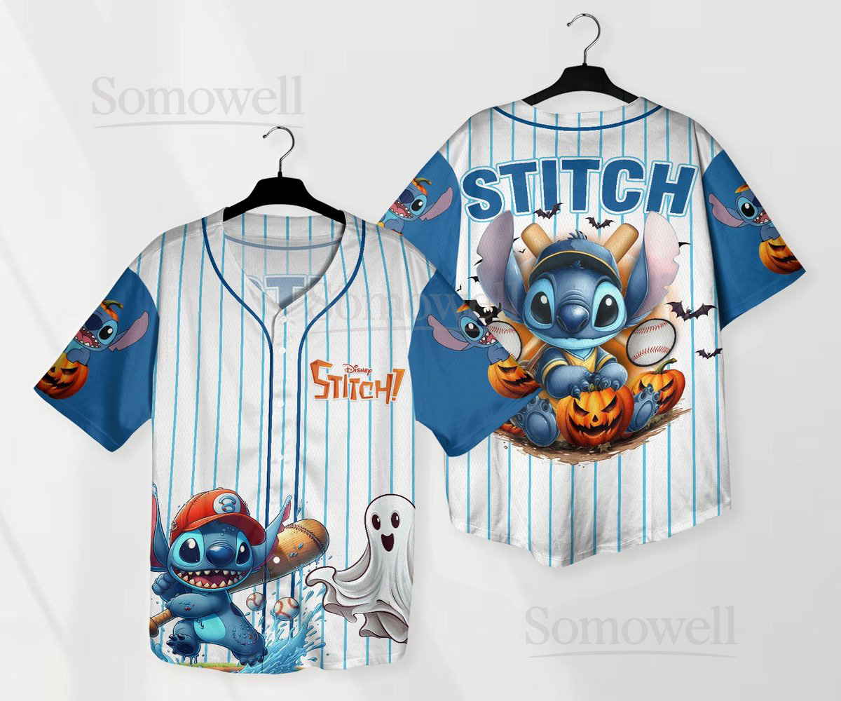 Stitch Baseball Jersey Ghost Halloween Baseball Shirt Halloween Jersey Shirt Gift