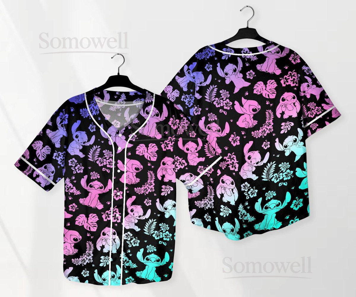 Custom Stitch Baseball Jersey Shirt for Fans, Cute Stitch Cartoon with Bright Colors