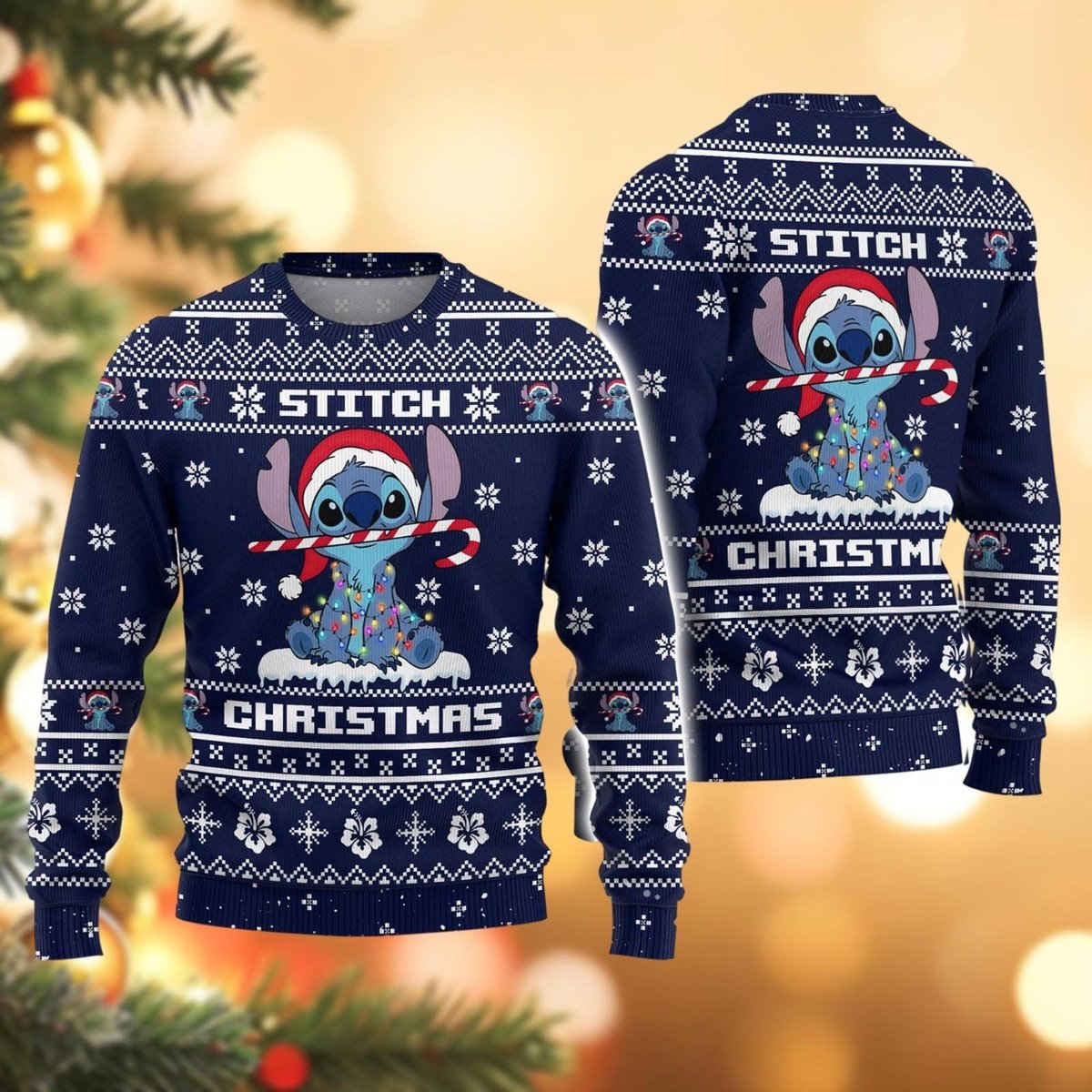 Stitch Christmas Blue Ugly Christmas Sweater Funny Holiday Knit Pullover Gift